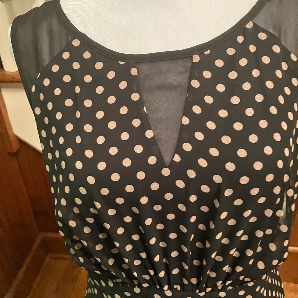 Enfocus Studio Black & Tan Polka Dot Fit & Flare Dress Sz 6
